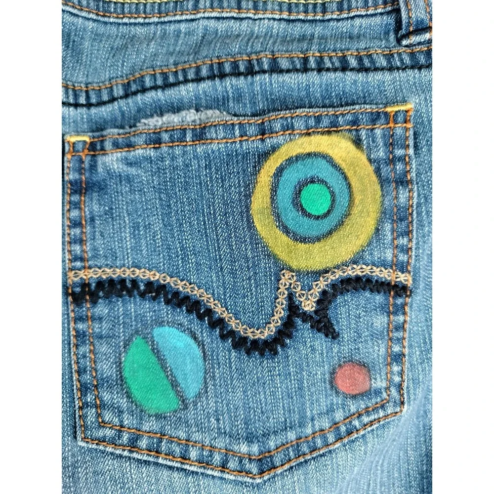 VTG ZANA-DI Custom Painted Flare Jeans Women's 11 Y2K Boho Hippie Mid Rise